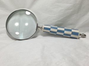 Luxury Handheld Magnifying Glass with Blue and White Checkered Bone Inlay Handle Vintage Style <b>Decorative</b> Reading Magnifier - Product Image 2