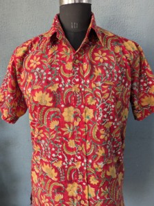 เสื้อเชิ้ตลำลองแขนสั้นพิมพ์ลายดอกไม้สีแดงสำหรับผู้ชายคอปกผ้าฝ้ายสำหรับฤดูร้อน - Product Image 6