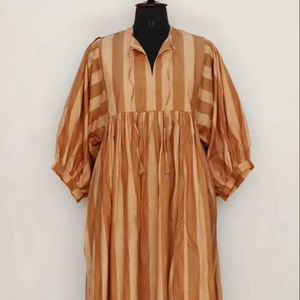 Vestido midi a rayas |   Gasa de Algodón con Estampado a Mano, Estilo Bohemio - Product Image 1