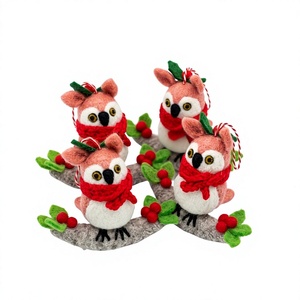Best Himalaya Handmade Eco-Friendly Felt Owl Christmas Decoration Set <b>Red</b> <b>Scarf</b> Berries Wall Hanging Indoor Holiday Ornament - Product Image 1