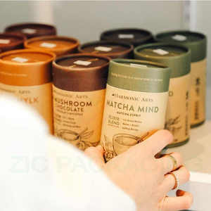 Tube en papier cylindrique de qualité alimentaire avec couvercle en étain, boîte composite en kraft personnalisée pour thé, soins de la peau, collations, OEM - Product Image 2