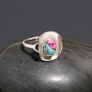 Handmade <b>Adjustable</b> <b>Sterling</b> <b>Silver</b> <b>Ring</b> with Cotton Candy Turquoise Unique Natural Gemstone Jewelry for Women for Wedding - Product Image 3