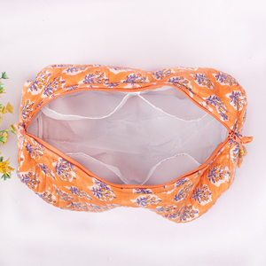 กระเป๋าเครื่องสำอางแบบพกพาขนาดใหญ่สไตล์วินเทจขายดี  ผ้าฝ้ายลายบล็อกพิมพ์  ซักได้  งานแฮนด์เมด - Product Image 5