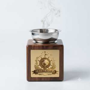 Brûleur à Bakhoor à base carrée avec couvercle bombé, corps en bois, porte-encens Oud arabe, diffuseur d'arômes de table, parfum d'intérieur Skies Trader - Product Image 1