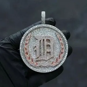 Pendentif rond personnalisé en argent sterling plaqué or blanc avec moissanite véritable taille brillant de 4 carats pour femme - Product Image 3