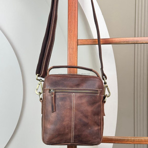 Luxury Designer Fashion Trendy Full Grain Leather Men's Messenger Bag Cow Leather Crossbody Shoulder Bag with Flap Buckle Pocket - Product Image 5