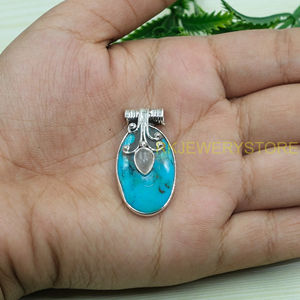 Collar con colgante de piedras preciosas grandes de turquesa azul y cuarzo rosa, colgante de plata de ley 925, joyería de piedra grande, regalo para mujer - Product Image 4