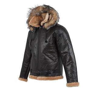 Chaqueta de Cuero Genuino Gruesa de Invierno para Hombre, Abrigo de Piel de Oveja con Cuello de Pelo, Chaqueta de Motero Cálida con Forro Polar, Ropa de Abrigo Exterior - Product Image 2