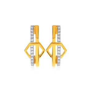 Boucles d'oreilles clous en or jaune 18 carats avec diamants, design barre géométrique, diamants de laboratoire taille brillant rond, bijoux minimalistes - Product Image 1
