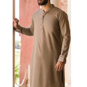 Nouvel ensemble de costume cousu pakistanais et indien à la mode pour hommes, Salwar Kameez long formel en polyester infroissable, avec logo personnalisé, pour l'été - Product Image 4