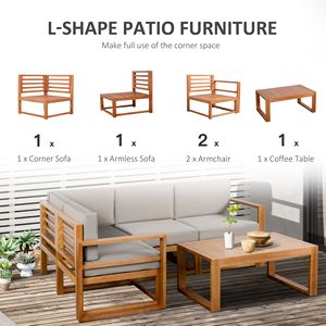 Set di Mobili da Giardino a 5 Posti a Forma di L in Legno con Telaio in Alluminio, Divano Sezionale da Esterno, Tavolino e Cuscini per Conversazioni all'Aperto - Product Image 4