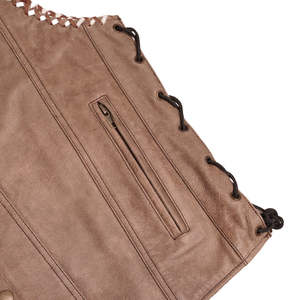 Men's Vintage Distressed Suede <b>Leather</b> Motorcycle Vest with Paisley Inner Lining and Side Lace Biker Design - Product Image 4