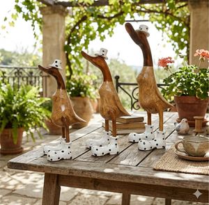 Wooden Duck Figurines Hand Carved With Ceramic Hats And <b>Boots</b> Home Decoration Animal Theme Natural Handmade Craft - Product Image 5