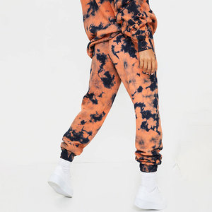Ensemble de survêtement tie-dye pour femme, manches longues, col rond, coupe ample, décontracté, dégradé orange et noir, 100 % coton, style printemps - Product Image 5