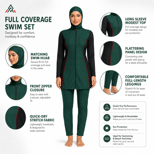 Ensemble burkini pour femmes, couvrant entièrement le corps, tissu extensible doux, séchage rapide, respirant, écologique, confortable, pour la natation, la plage et la piscine - Product Image 6