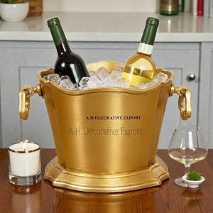 Seau à glace en métal doré durable pour 3 bouteilles, grand modèle décoratif floral, pour bar, fêtes et boissons premium - Product Image 2