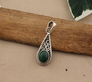 Natural <b>Malachite</b> Pendant 925 Sterling Silver Genuine Green Banded <b>Malachite</b> <b>Necklace</b> Silver Stone Jewelry Wholesale - Product Image 3