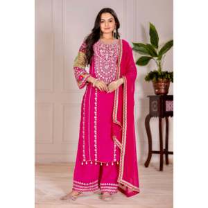Ensemble de salwar kameez pour femmes, vêtements de soirée, avec des travaux de miroir réels - Product Image 1