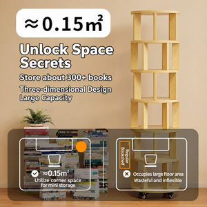 Rotating 360 Degree Modern Wood 6-Tier Space-Saving <b>Corner</b> <b>Bookcase</b> with Easy Access Storage for Living Room & Home Office - Product Image 6