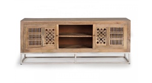 Modern Industrial Mango Wood Iron <b>Storage</b> TV Stand with Carved Design for Living Room Bedroom Hotel Home Dining - Product Image 5