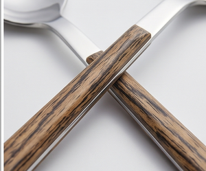 Ensemble de couverts minimalistes avec manches en bois, fourchettes, couteaux et cuillères en acier inoxydable, compatibles lave-vaisselle, pour mariage et usage domestique - Product Image 2