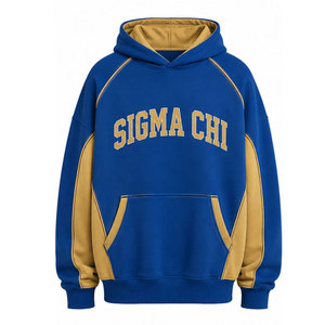 Sigma Chi Embroidered Hooded Sweatshirt <b>Blue</b> Gold Raglan Sleeve Pocket Design <b>Men's</b> Casual Fleece Regular Fit Autumn Style - Product Image 5
