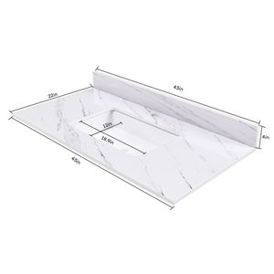Top per Mobile Bagno in Marmo Bianco da 43 Pollici con 1 Foro Pre-Forato per Rubinetto, Top Rettangolare da Incasso MI - Product Image 5