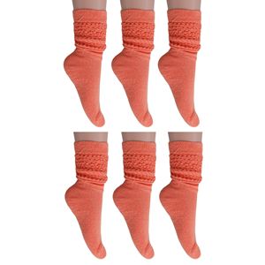 Light Orange Cotton <b>Knee</b>-<b>High</b> Slouch <b>Socks</b> for Women 6 Pairs-Shoe Size 5 to 10 - Product Image 1