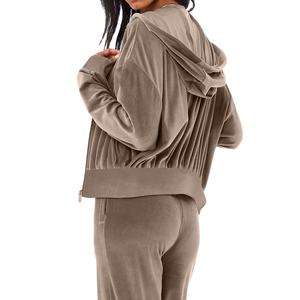 Logo personnalisé Sport décontracté coton velours survêtements fermeture éclair à capuche et survêtement femme Jogging survêtement ensemble velours costume femmes 2026 - Product Image 6
