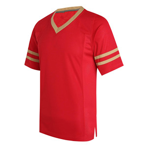เสื้อฟุตบอลชายคอวีสีแดง แขนสั้น ผ้าตาข่ายโพลีเอสเตอร์ ระบายอากาศได้ดี ใช้ได้ทุกฤดู สกรีนลายดิจิตอลตามสั่ง ชุดทีม - Product Image 1
