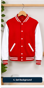 <b>Men</b> red Wool Varsity <b>Jacket</b> With Brown Leather Sleeves Preppy Style Turn-down Collar Button Closure Autumn Wear - Product Image 4