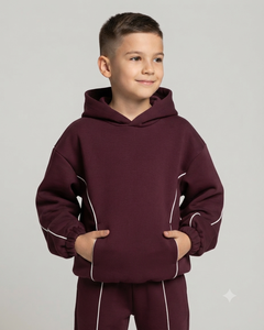 Sweat-shirt à capuche décontracté surdimensionné pour garçon, personnalisé, couleur marron contrasté, en molleton premium - Product Image 1
