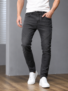 FAWKES Sports – Jean en denim noir coupe droite pour homme, taille mi-haute, décontracté, en coton, jambe droite, délavage classique, style automne, respirant - Product Image 6