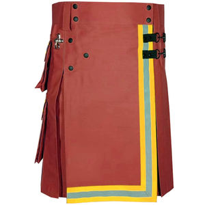 Kilts color granate para bomberos - 100% algodón con reflector de alta visibilidad color oro neón - Product Image 1
