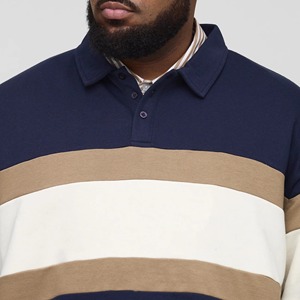 Men's <b>Long</b> <b>Sleeve</b> Striped Knitted Polo <b>Shirt</b> Color Blocked Casual Design <b>Navy</b> Beige White - Product Image 3