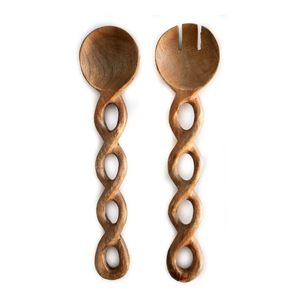 Offre spéciale : Service à salade en bois émaillé poli, avec plateau rond assorti - Product Image 6