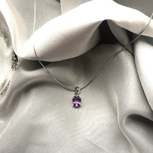 Pendentif ovale en argent avec améthyste véritable, pierre de naissance de février, bijou élégant fait main, cadeau pour femme, collier - Product Image 2