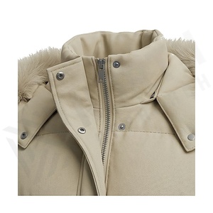 Chaqueta Acolchada con Capucha de Piel, Cierre de Botones, Resistente al Viento, Relleno Grueso de Poliéster, Manga Larga, Color Sólido, Abrigo para Mujer - Product Image 4