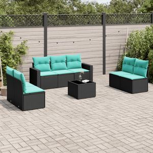 Juego de sofás de patio de ratán sintético negro de 8 piezas con cojines, elegantes muebles de exterior - Product Image 1