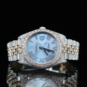 Montre Perpetual pour femme 43 mm, cadran bleu, verre à aiguilles, quartz, lunette sertie de diamants, bracelet en acier inoxydable, luxe et mode - Product Image 4