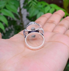 Bague en pierre de lune, argent sterling 925, pierre de lune arc-en-ciel naturelle, bijoux de mariage - Product Image 4