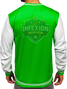 Infexion Sports Green Varsity <b>Jacket</b> Men's Regular Fit Pullover Sporty Style Heat Transfer Print Back Logo White Sleeve - Product Image 2
