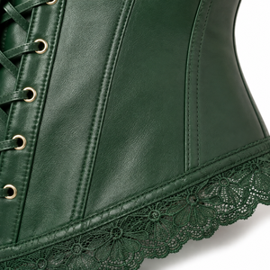Corset sans couture en cuir PU vert avec dentelle, gaine amincissante à maintien ferme pour femme, design respirant, usage quotidien - Product Image 6