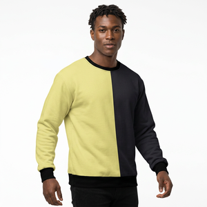 Sudadera de Cuello Redondo para Hombre, Diseño de Bloques de Color, Corte Regular, Tejida, Casual, Manga Larga, Amarillo y Negro, Diseño de Dos Tonos - Product Image 5