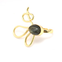 Bague en pierre précieuse labradorite naturelle, plaquée or 18 carats, en laiton, bijoux artisanaux faits à la main, cadeau pour femme pour un anniversaire
