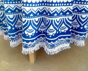 Mantel Redondo Hecho a Mano en India con Diseño de Mandala, Mantel Bohemio, Hermoso Mantel con Diseño Rangoli Azul - Product Image 3