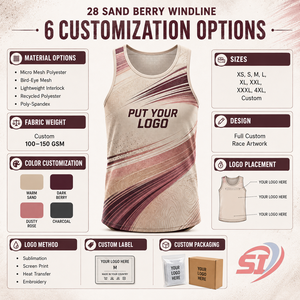 Débardeur de course à pied personnalisé à marque privée, design sur mesure, léger, pour entraînement de marathon, couleur Sand Berry Windline - Product Image 4
