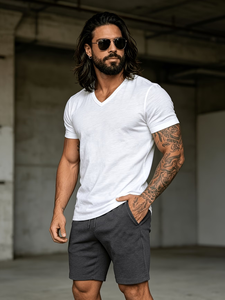 Men's Fashionable Sporty Solid Blank Pure Cotton V-Neck Short Sleeve Breathable Soft Spring/Summer Outerwear Trendy Versatile - Product Image 3