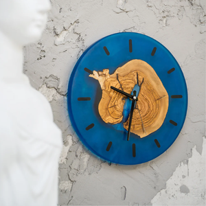<b>Modern</b> Blue Epoxy Wood Round <b>Wall</b> <b>Clock</b> Home Decor Hanging <b>Clock</b> for Living Room - Product Image 1