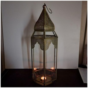Reliable Quality Hexagon <b>Brass</b> <b>Lantern</b> With Candle Holder For Home Decoration Durable Finish - Product Image 4